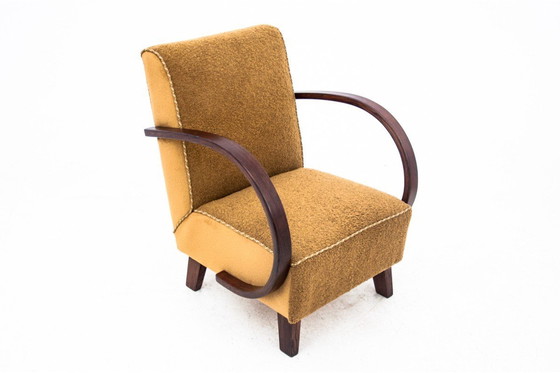 Image 1 of Two Yellow boucle armchairs by J. Halabala, Czechoslovakia, 1930s