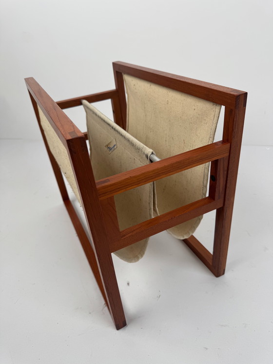Image 1 of Henning Wind-Hansen für Sika Møbler – Zeitschriftenhalter aus Teakholz und Leinen, Dänemark, 1960er Jahre