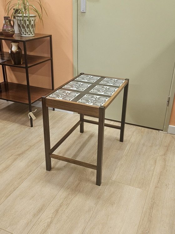 Vintage Deense Bijzettafel Salontafel Tafel Keramiek Palissander – Stone, Wood (photo 4 of 13)