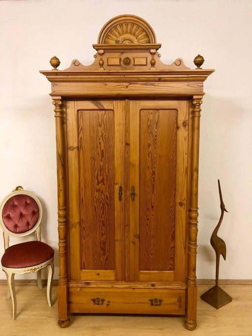 Softwood wardrobe, farmhouse wardrobe, antique wardrobe, Gründerzeit wardrobe, country-style wardrobe, hall wardrobe circa 1890