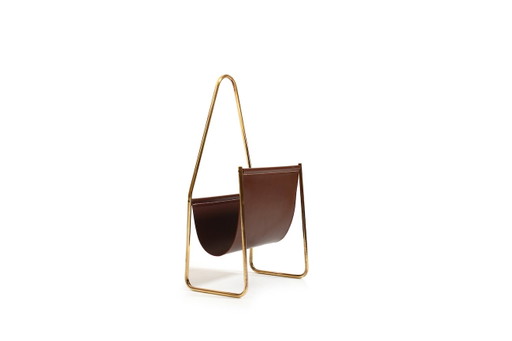 Porta revistas de latón y cuero de Carl Auböck para Werkstätte, Denmark, años 50