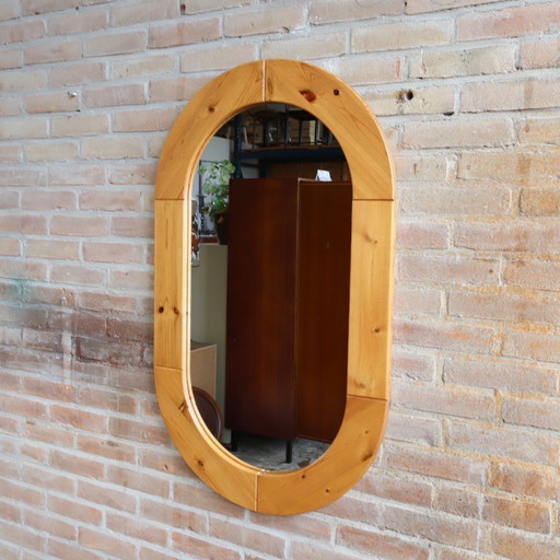 Vintage-Spiegel aus Kiefernholz, großer Ganzkörperspiegel, oval, Finja