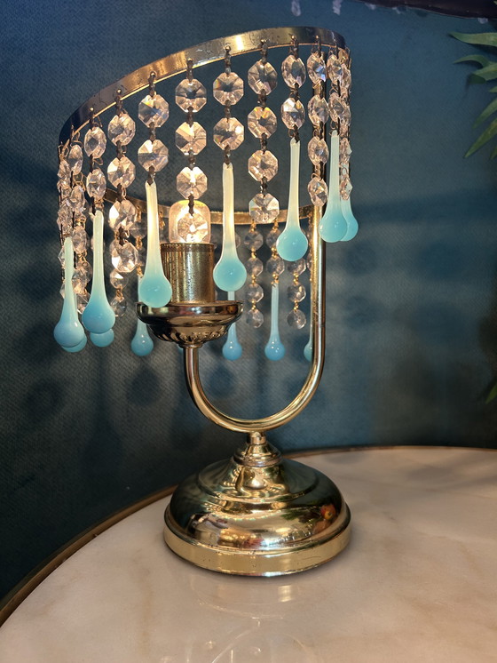 Image 1 of 2 Pieces Murano Opaline Blue Table Lamps Vintage Crystal