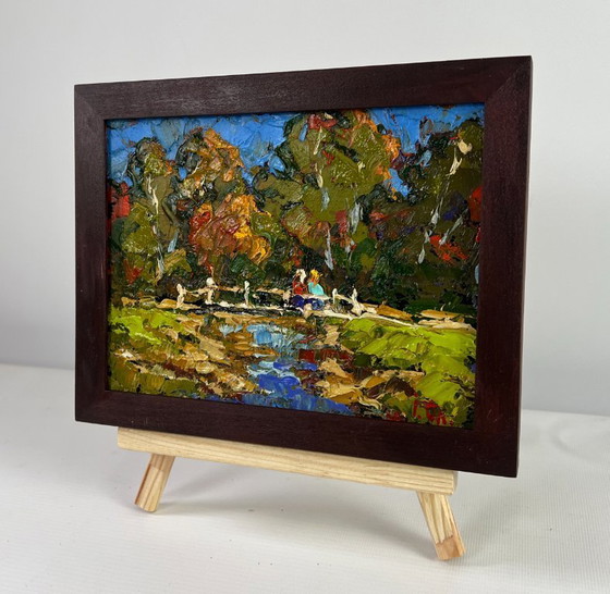 Image 1 of Original Oil Painting Summer Bridge Landscape The path through the silence of the forest