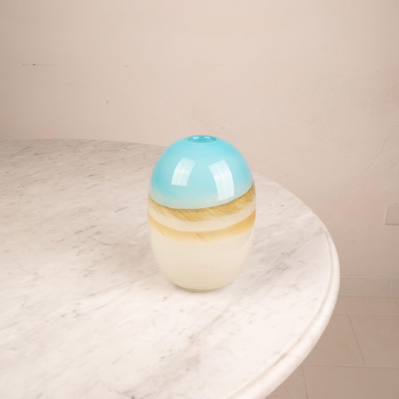 Vase en verre de Murano italien vintage Mid Century Aqua Bleu & Ivoire – Murano Glass, Mid Century Modern (photo 8 of 13)