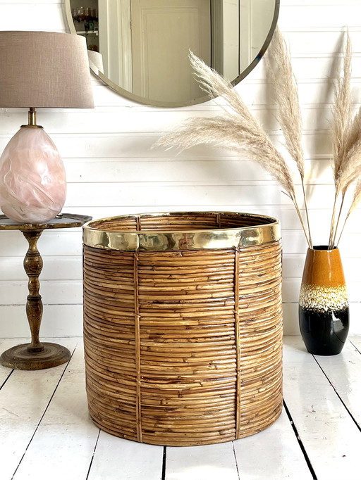 Gabrielle Crespi Vintage XL Planter/Basket Bamboo & Brass