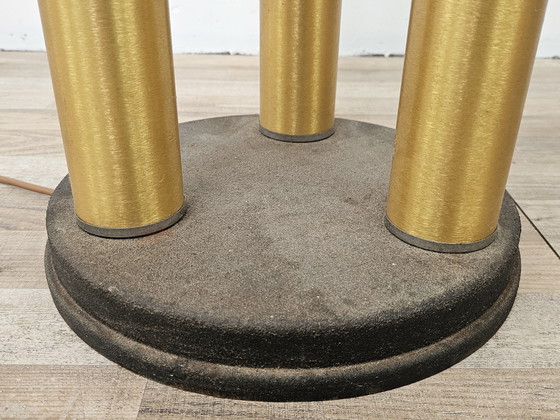 Image 1 of Lámpara de pie de cristal de Murano de mediados de siglo en madera y metal con tres puntos de luz, década de 1970