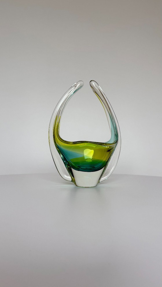 Image 1 of Vintage Murano Style Art Glass Basket / Centrepiece Bowl