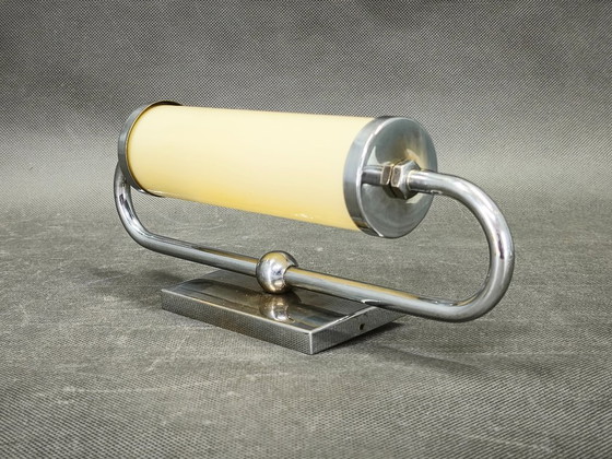 Image 1 of Czech Art Deco Chrome and Champagne Glass Wall Light, 1930s