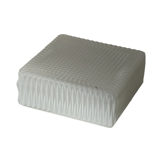 Image 1 of Art deco (stijl) - Plafond- of wandlamp met opaalglas en metalen voet - ca. 1960, Tsjechoslowakije