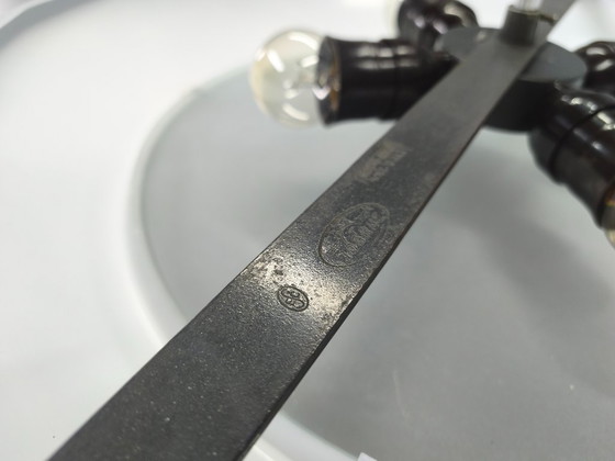 Image 1 of Lámpara de araña Bauhaus con forma de ovni, de Drupol, colgante de cristal cromado, década de 1940.