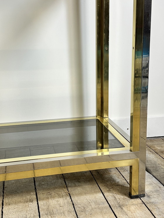 Image 1 of Willy Rizzo Chrome-plated Metal and Gold Brass Console 1970's