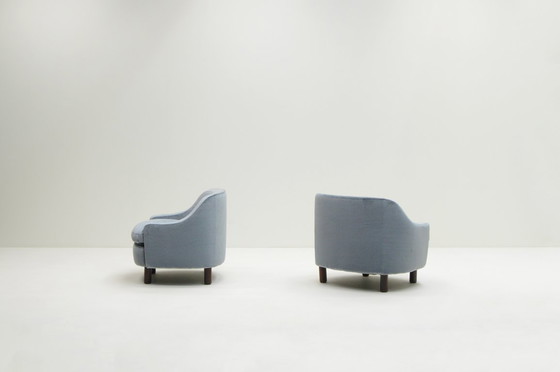 Image 1 of Set of 2 ice blue Mohair lounge chairs, 1950s Italy.