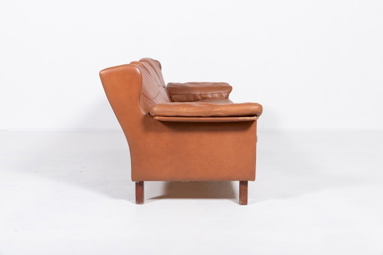 Image 1 of 1970’s Danish Modern cognac leather Wing sofa