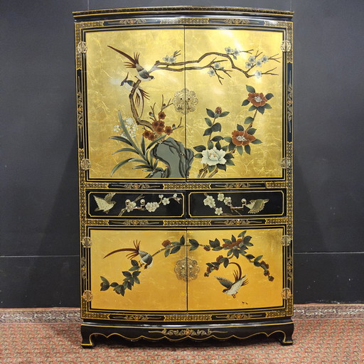 Placard chinois vintage (feuille d'or, oiseaux, fleurs) Placard oriental / placard bohème / placard TV / penderie