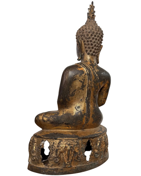 Buddha Lanna del XVIII secolo degno di un museo – Bronzo dorato a fuoco – Base di elefante – 43 cm – Sculture (photo 6 of 9)