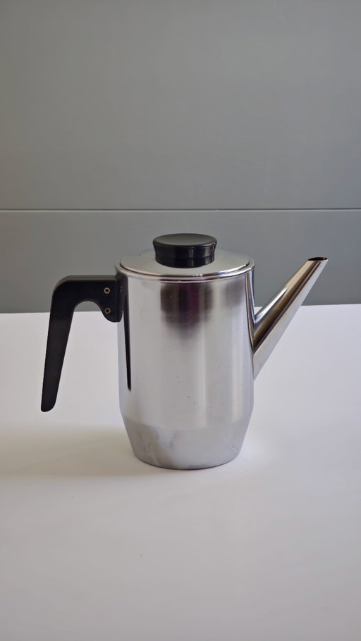 Teiera in acciaio inox dal design olandese moderno di metà secolo Daalderop