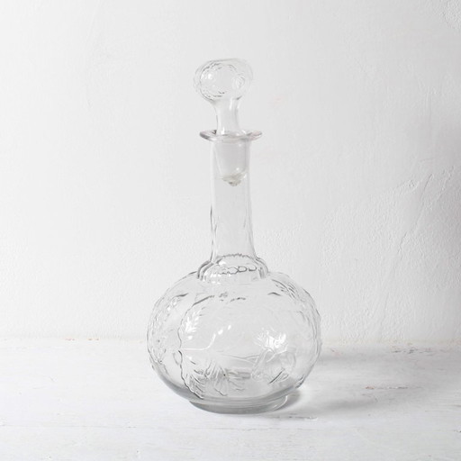 Vintage Glaskaraffe / Weinkaraffe mit Rosenmuster / Empoli / Italien / 1950er Jahre – tafelaccessoires