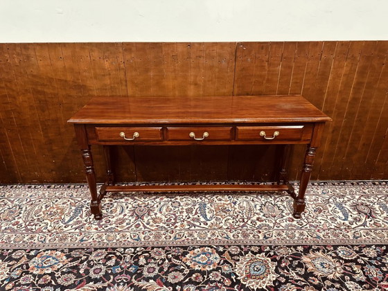 Klassiek Engelse Sidetable Bureau – Consoles, Hout, Messing (photo 3 of 14)