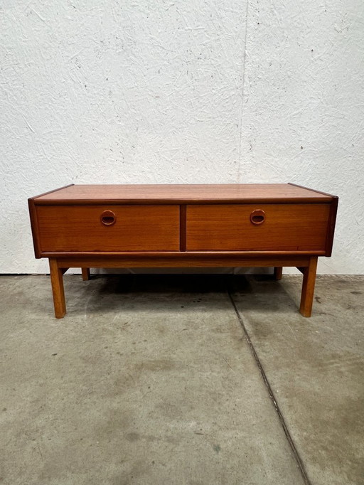 Vintage Teakhouten Laag Wandmeubel / Televisiemeubel, Denemarken 1960's