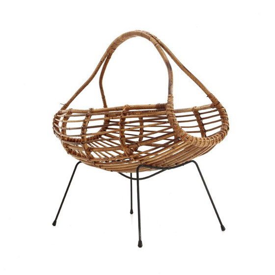 Image 1 of Vintage magazine rack in rattan, Italy 1950