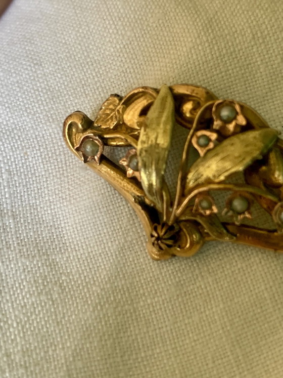 Broche Art Nouveau vers 1900 – Or « Titre Unique » – décor végétal aux perles fines – AF, Cadeaux, Metal (photo 7 of 14)