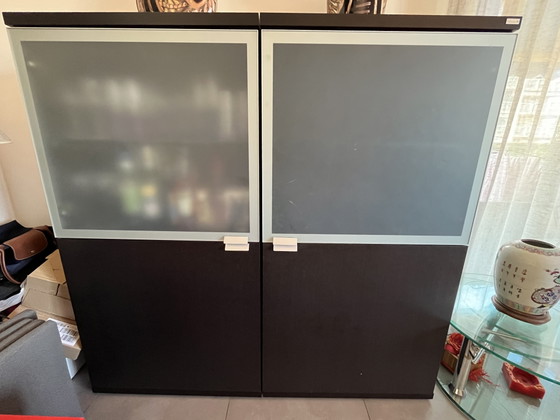 Hülsta high-end storage unit - dark wood and frosted glass – Cabinets, Metal (photo 5 of 5)