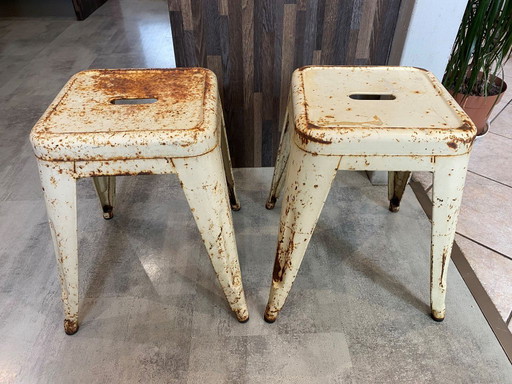 Authentic pair of tolix metal stools by Xavier Pauchard industrial vintage 1950