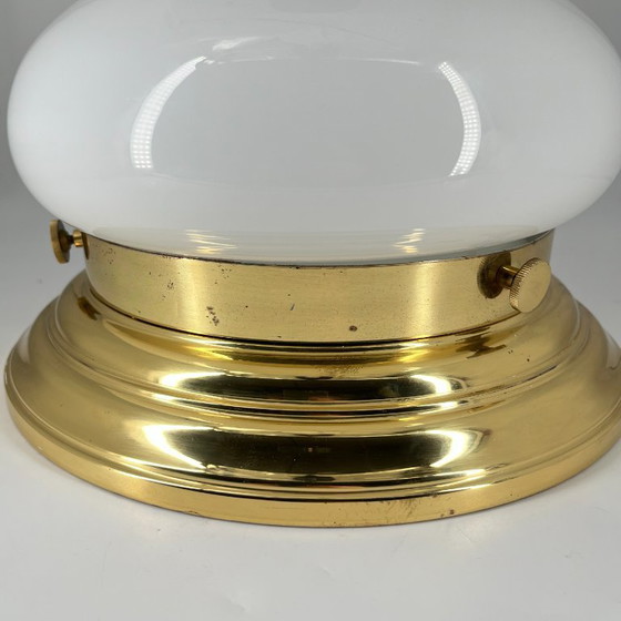 Vintage Art Deco/Bauhaus ceiling lamp – opal glass – 2x E27 – Mid Century – Ceiling lights, Metal (photo 11 of 13)