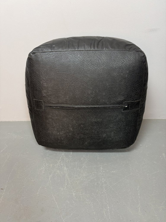 Image 1 of High Quality Big Black Patched Leather Pouf in Style of De Sede, 1960s.