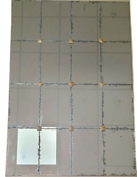 Image 1 of Mirror Composed of Hand-Silvered and Antiqued Mirror Tiles with Craft Studs, in Several Sizes