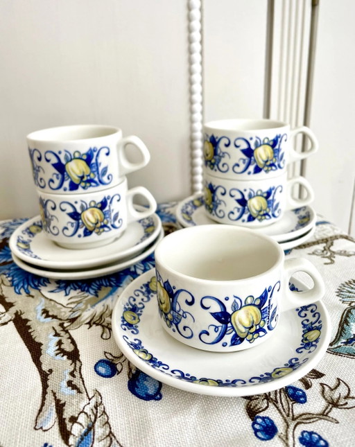Tasses et soucoupes à expresso vintage Villeroy & Boch Cadiz, lot de cinq