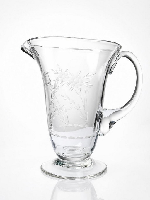 Antique wheel-engraved glass pitcher with vegetal decoration, Bohemia, early 20th century