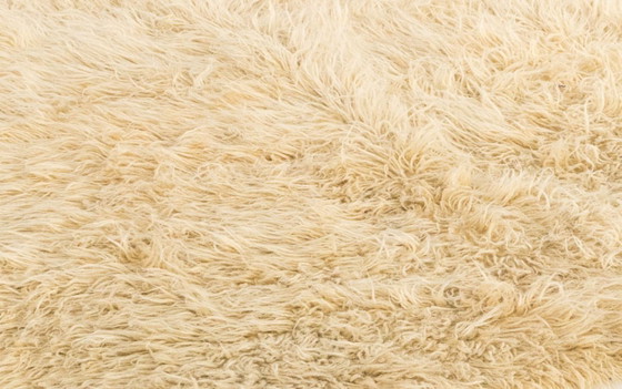 Image 1 of Minimalist Vintage Turkish Tulu Rug – Soft Cream High-Pile Wool Shaggy Carpet 238 x 144 cm