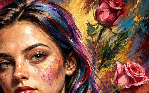 Impressionistisches Gemälde "La Miss aux roses" - (60x60 Cm)