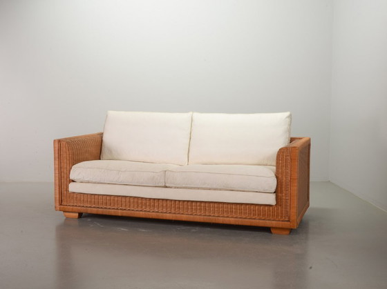 Image 1 of Luxurious Mid-Century Italian Design Gasparuzzii Reed White Lounge Greenhouse Sofa. Italy, 1980s