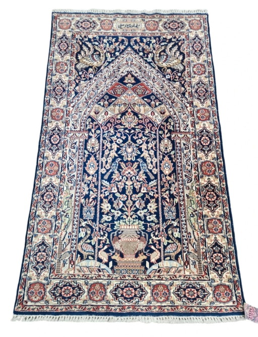 Handgeknüpfter orientalischer Wollteppich „Paradies“, blau-floral, 94 x 160 cm