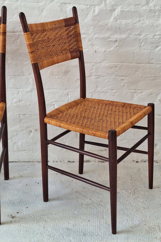 Image 1 of Set of 4 Teak Dining Chairs with Patinated Cane Seats and Backs after Gio Ponti, Italy 1950s
