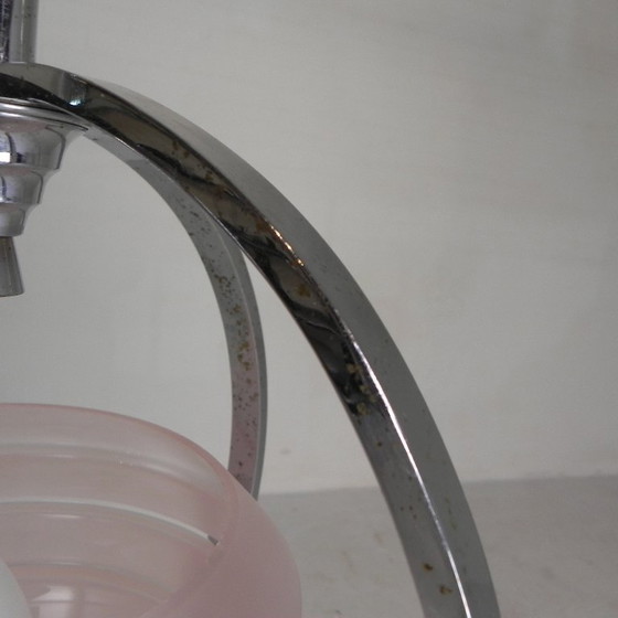 Image 1 of Art Deco pendant lamp with glass shade in a chrome frame, 1930s