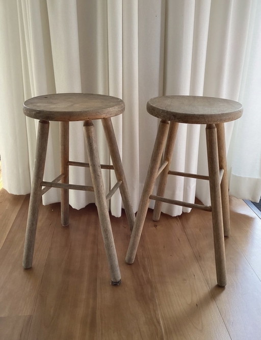 Set of vintage mid 20th century French stools - krukjes