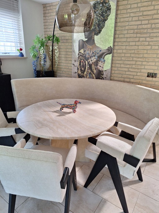 Magnifique Table de salle à manger Vintage en Travertin Massif - ronde 120 cm – eettafels (photo 2 of 8)