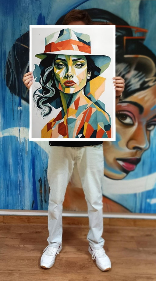 GONGAS - Cubism with a hat - Framed lithograph