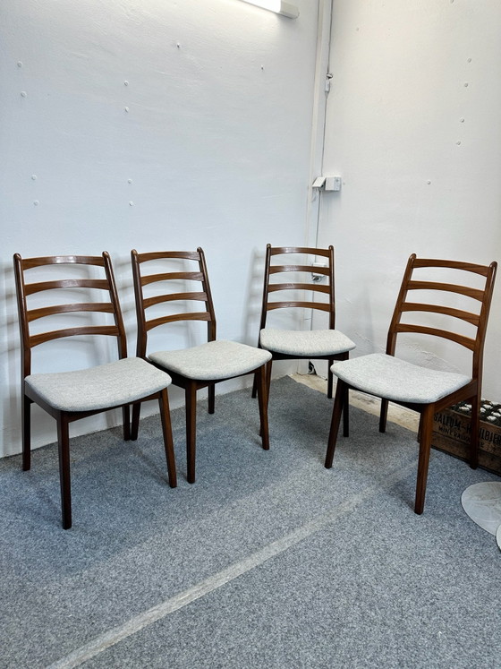 4 Chaises de salle à manger en teck Mid Century Vintage, Bois, Marron (photo 3 sur 14)