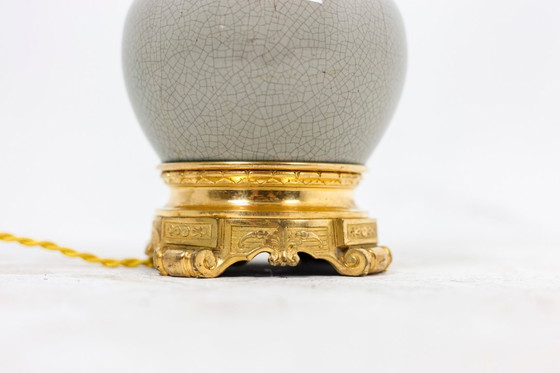 Image 1 of Crackle-glazed celadon porcelain and gilt bronze lamp, circa 1880