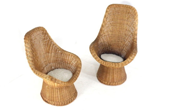 Image 1 of Set van 2 vintage rattan rotan stoelen fauteuils met kussentje