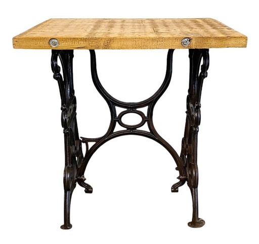 Table de travail industrielle en fer et bois, années 1950