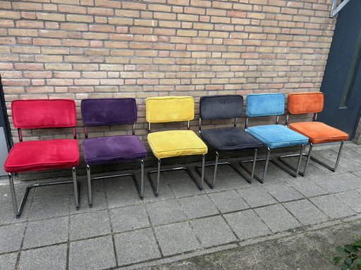 6x Rib Fabric Chair with Chrome Tube Frame
