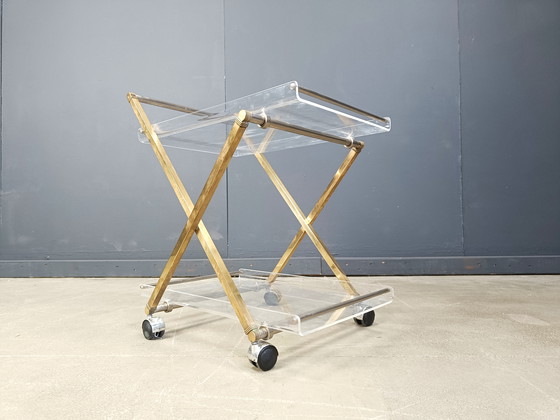 Image 1 of Vintage brass and lucite trolley, 1970s