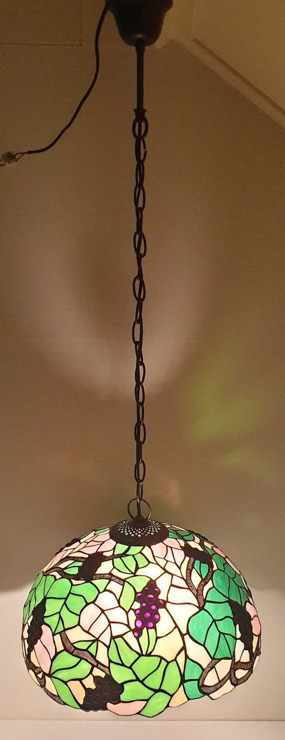 Image 1 of Large (40cm) Tiffany / stained glass grape pendant lamp