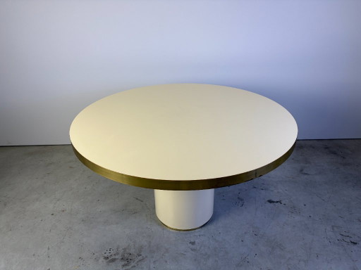 Lacquered wood and brass round dining table, 1970s
